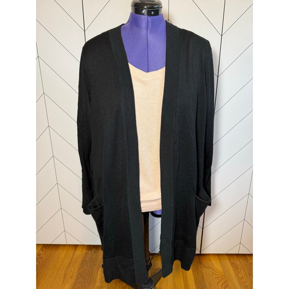 Nordstrom Women’s Black Merino Wool Blend Long Sleeve Open Front Long Cardigan